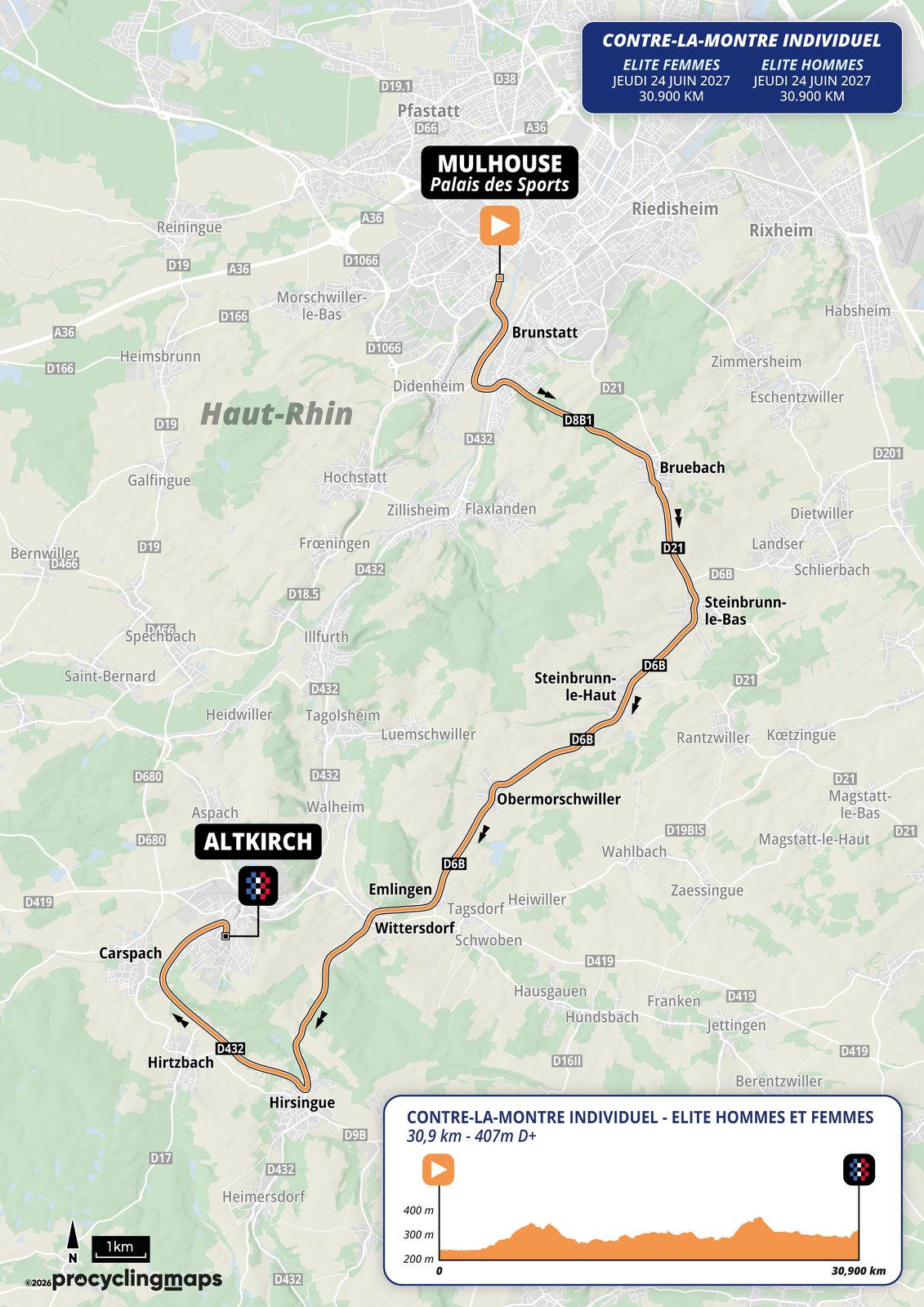 Carte officielle et profil altimétrique du parcours : Contre-la-montre