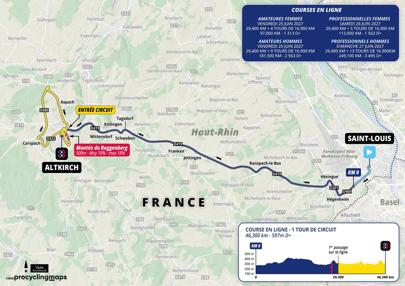 Carte officielle et profil altimétrique du parcours : Courses en ligne
